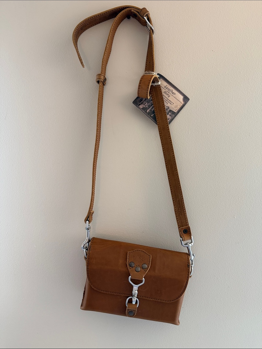 Classic Tan Leather Crossbody with Silver-Tone Hardware